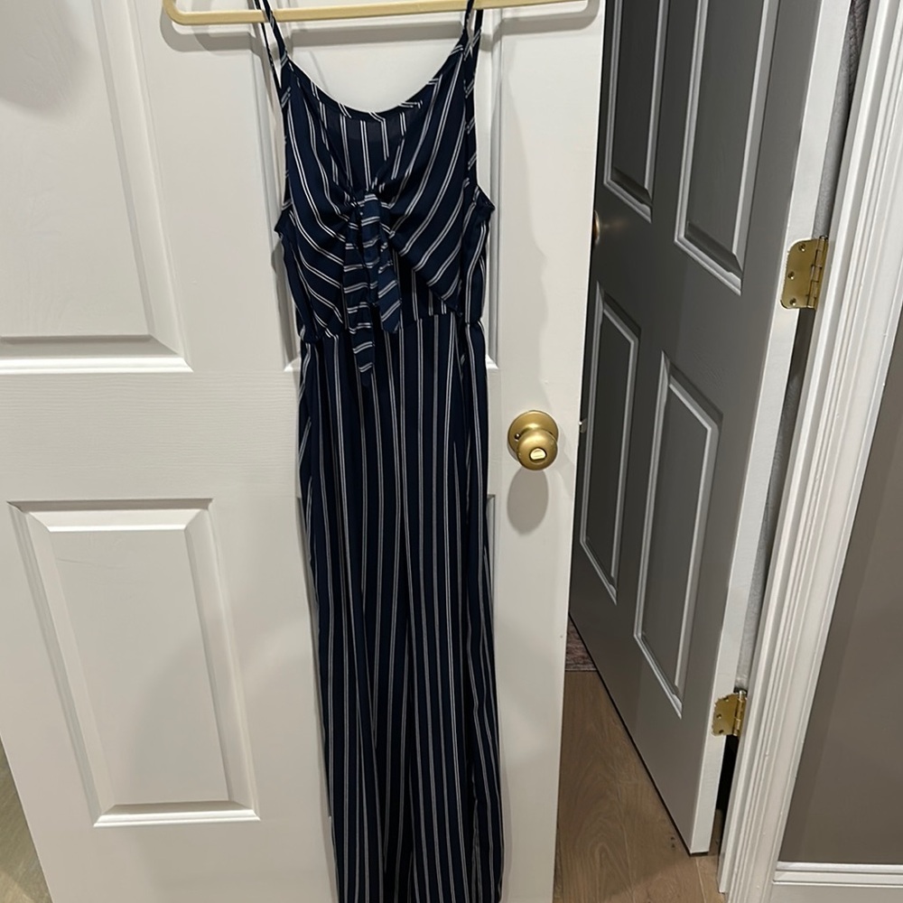 Navy and White Striped Jumpsuit